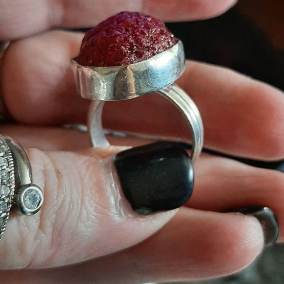 Sterling Silver 925 and titanium druzy stone hand crafted boho ring sz 7.5 new - Picture 3 of 5